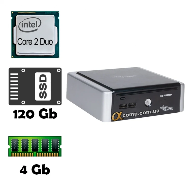 Мини ПК неттоп Fujitsu Q5020 (Core2Duo T5670 • 4Gb • ssd 120Gb