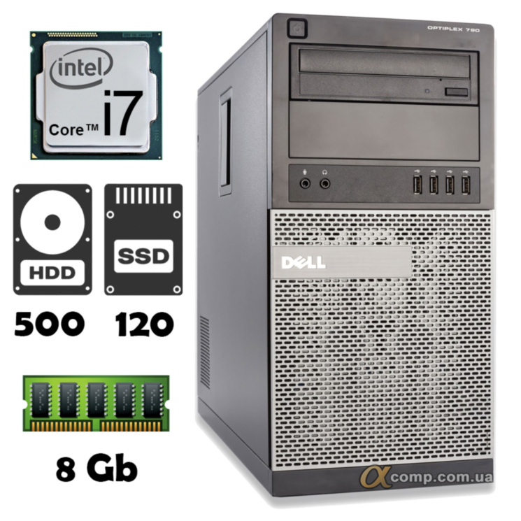 Компьютер Dell 790 (i7-2600/8Gb/ssd 120Gb/500Gb) Tower БУ