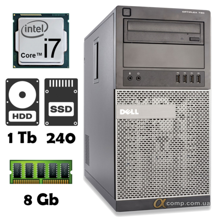 Компьютер Dell 790 (i7-2600/8Gb/ssd 240Gb/1Tb) Tower БУ
