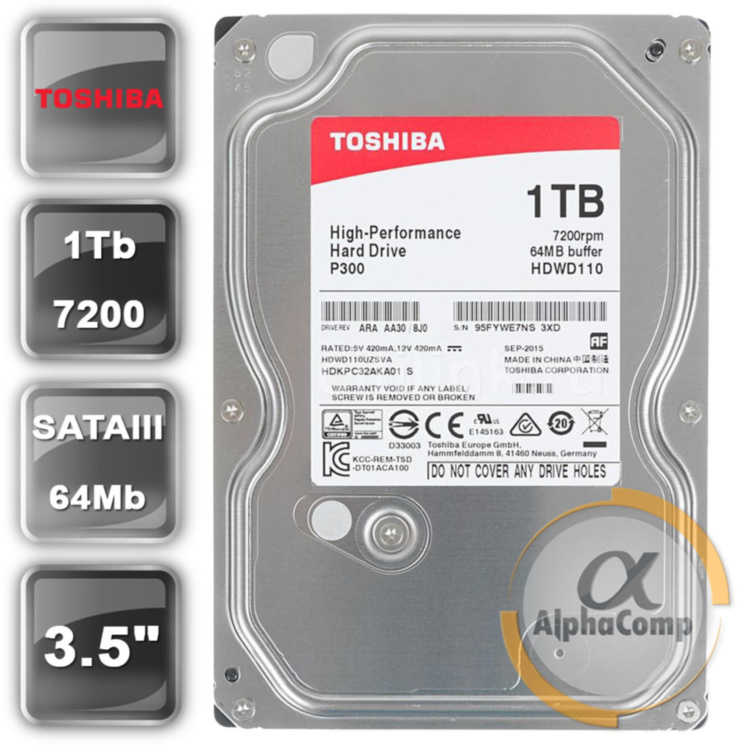 Жесткий диск 3.5" 1Tb Toshiba HDWD110UZSVA (64Mb/7200/SATAIII)