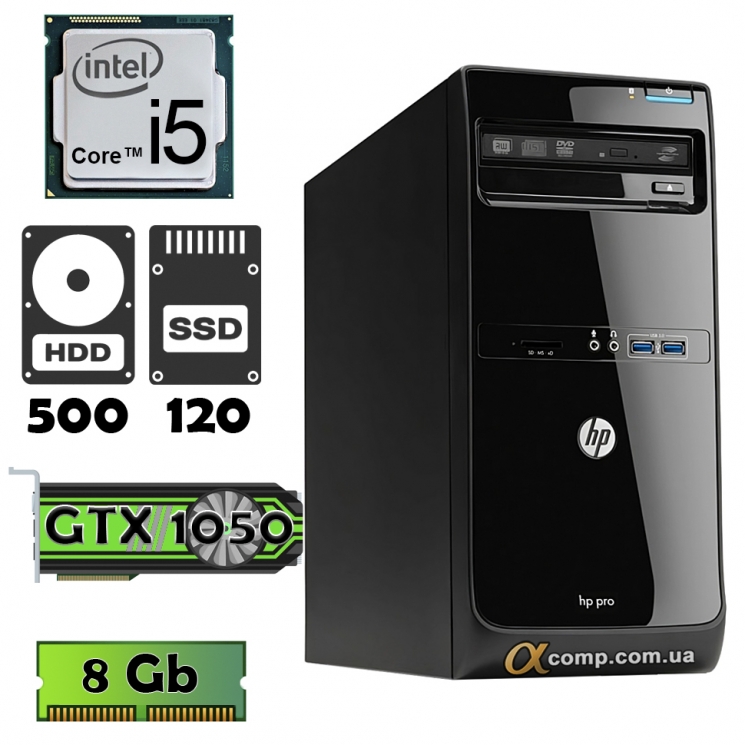 HP Pro 3500 (i5 3330 • GTX1050 • 8Gb • 500Gb • ssd 120Gb) MT