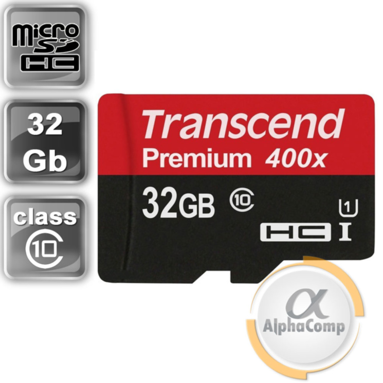 карта памяти microSD 32Gb Transcend Premium SDHC (class 10 UHS-1) (TS32GUSDCU1)