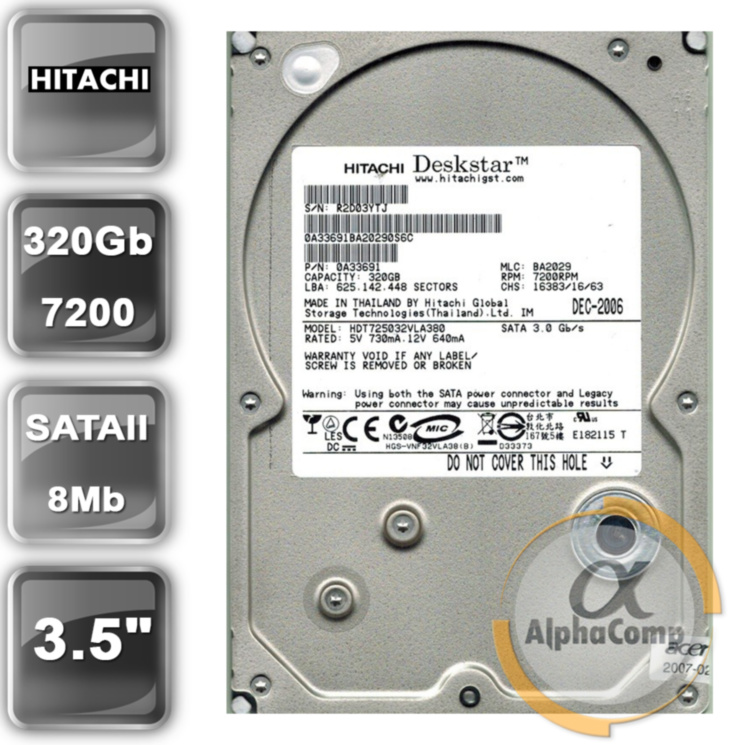 Жесткий диск 3.5" 320Gb Hitachi HDT725032VLA380 (8Mb/7200/SATAII) БУ