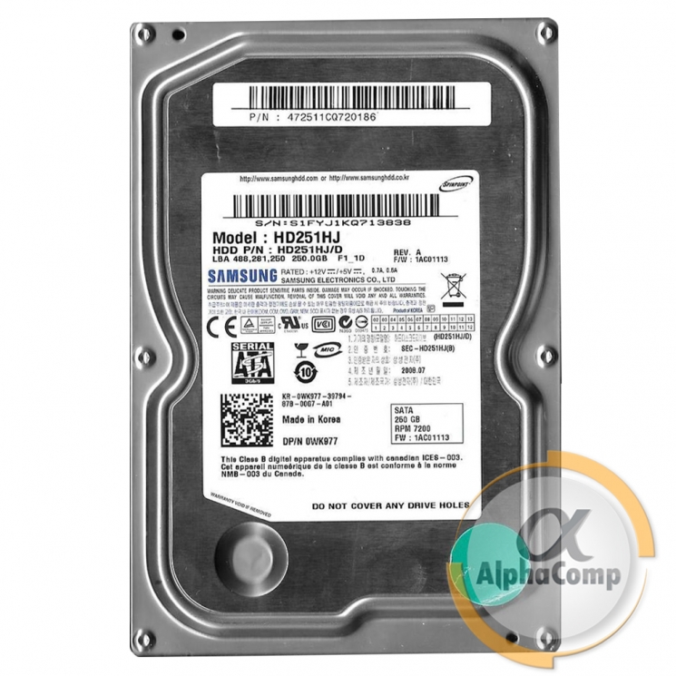 Жесткий диск 3.5" 250Gb Samsung HD251HJ (8Mb/7200/SATAII) БУ