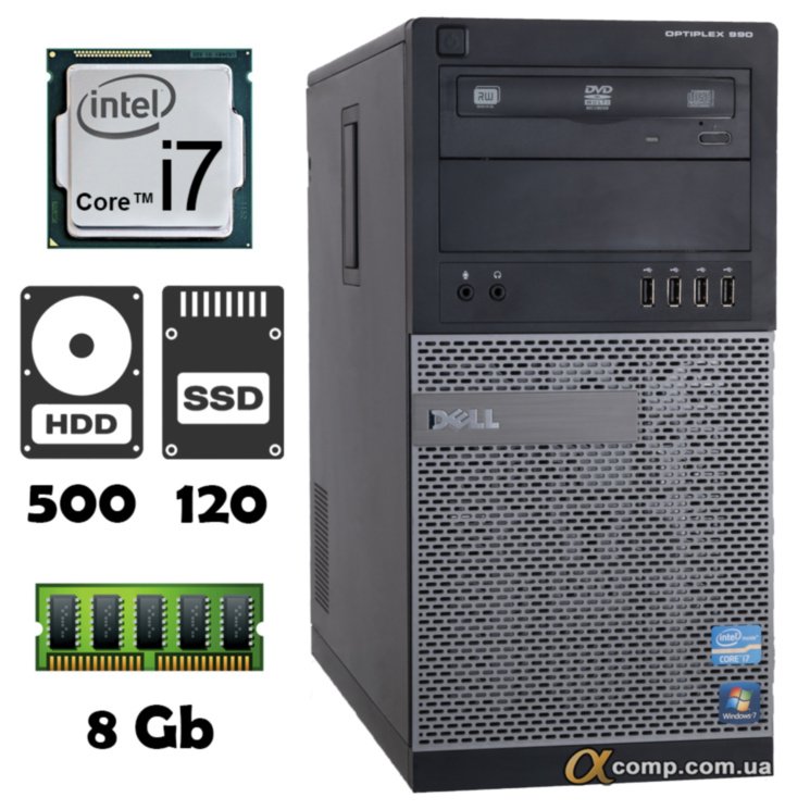 Компьютер Dell 990 (i7-2600/8Gb/ssd 120Gb/500Gb) БУ