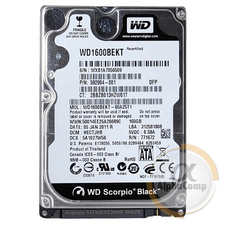 Жорсткий диск 2.5" 160Gb WD WD1600BEKT (16Mb • 7200 • SATA3) БВ
