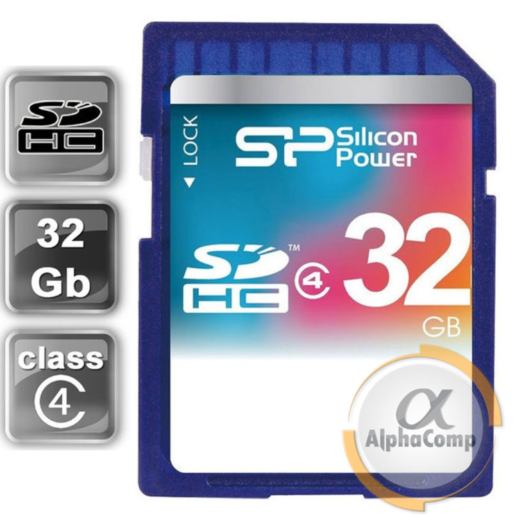Карта памяти SD 32Gb SiliconPower SDHC (class 4) (SP032GBSDH004V10)