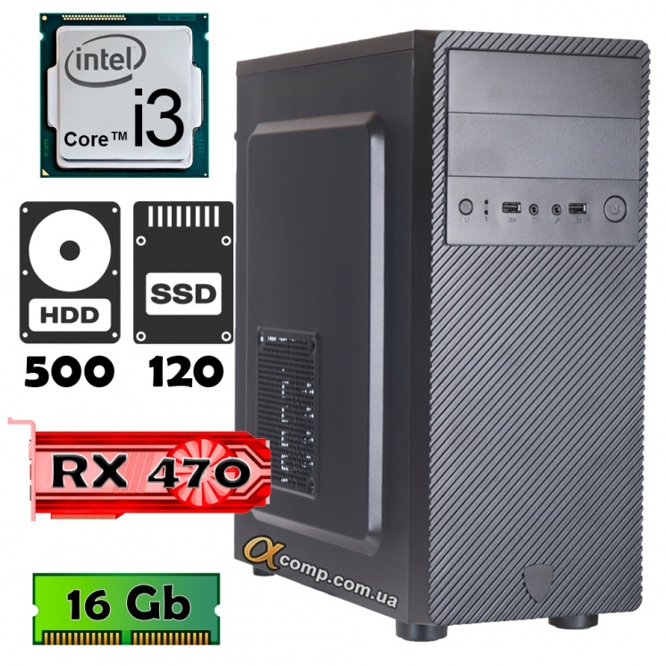 AlphaPC (i3 10100F • RX470 • 16Gb • 500Gb • ssd 120Gb) RG10-T101