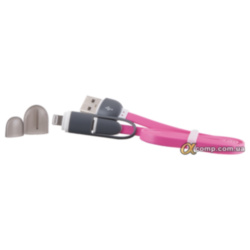 Кабель USB 2.0 (AM/microUSB+Apple Lightning) 1м розовый