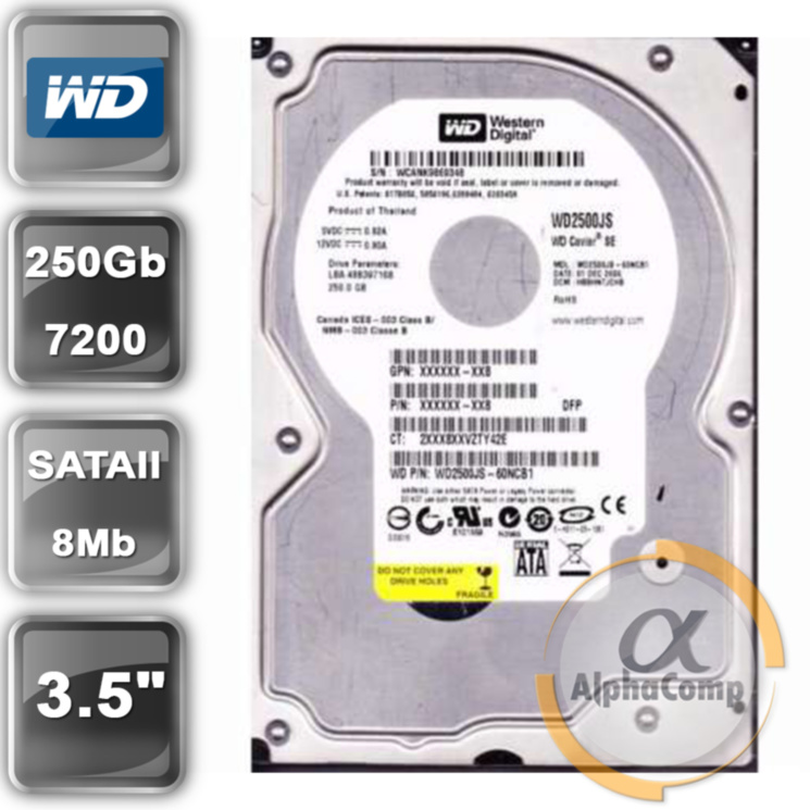 Жесткий диск 3.5" 250Gb WD WD2500JS (8Mb/7200/SATAII) БУ