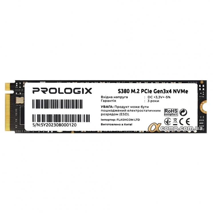 Накопичувач SSD M.2 256Gb Prologix S380 M.2 2280 PCIe 3.0 x4 NVMe TLC (PRO256GS380) 2000/2300