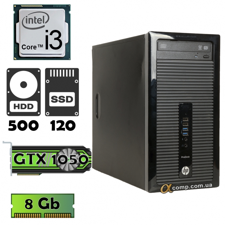HP 400 G1 (i3 4130 • GTX1050 • 8Gb • 500Gb • ssd 120Gb) MT