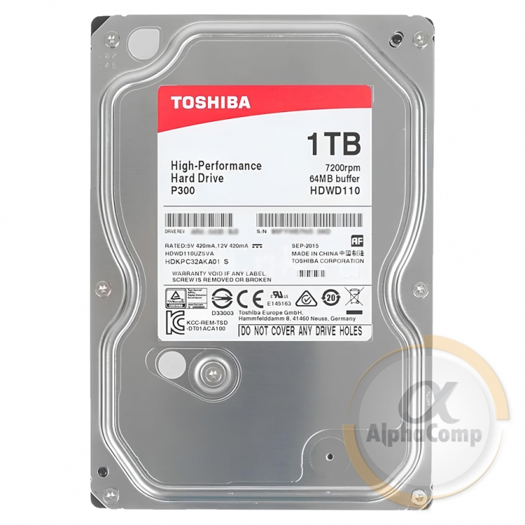 Жесткий диск 3.5" 1Tb Toshiba P300 (64Mb • 7200 • SATAIII) БУ
