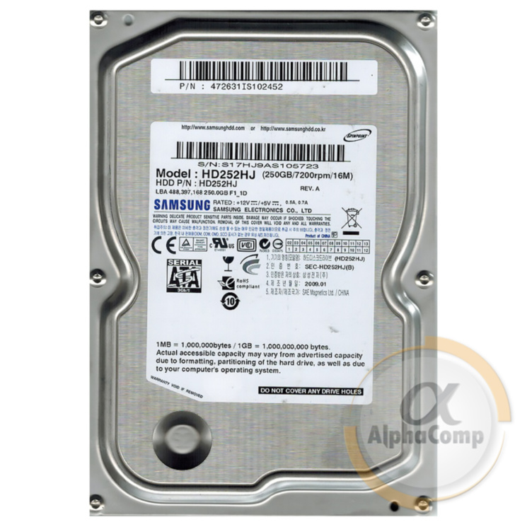 Жесткий диск 3.5" 250Gb Samsung HD252HJ (16Mb/7200/SATAII) БУ