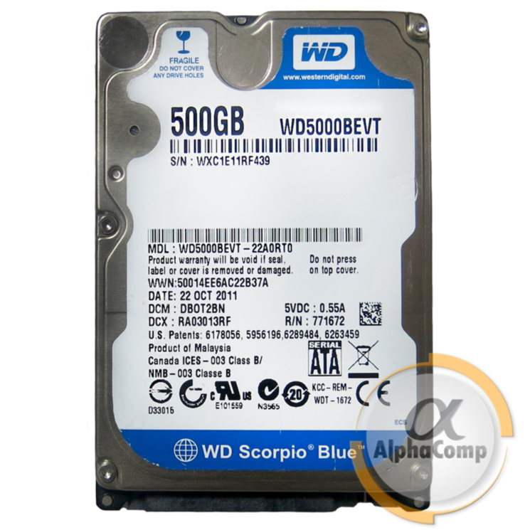 Жесткий диск 2.5" 500Gb WD WD5000BEVT (8Mb • 5400 • SATAII) БУ
