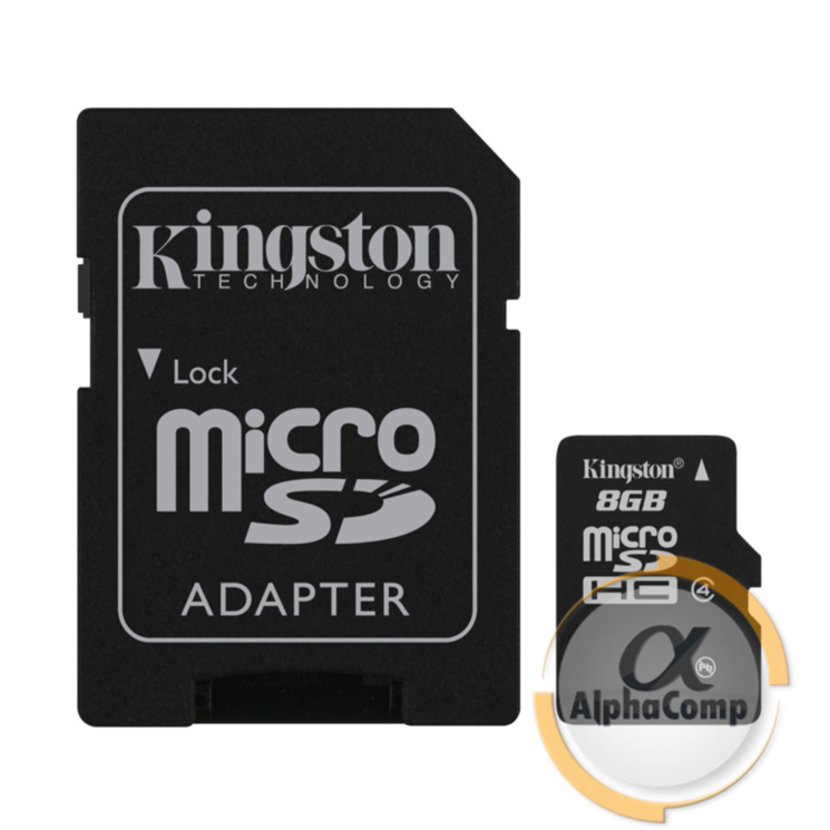 карта памяти microSD 8Gb Kingston Class 4 (SDC4/8GB) + SD адаптер