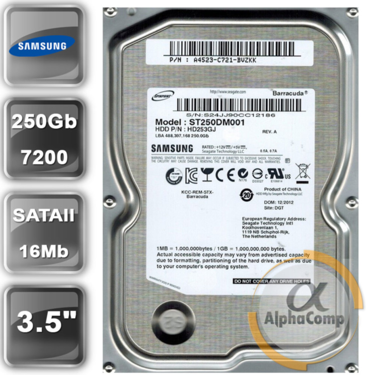 Жесткий диск 3.5" 250Gb Samsung HD253GJ (16Mb/7200/SATAII) БУ