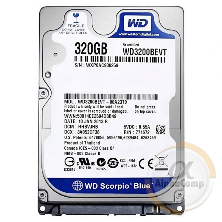 Жорсткий диск 2.5" 320Gb WD WD3200BEVT (8Mb • 5400 • SATAII) БВ