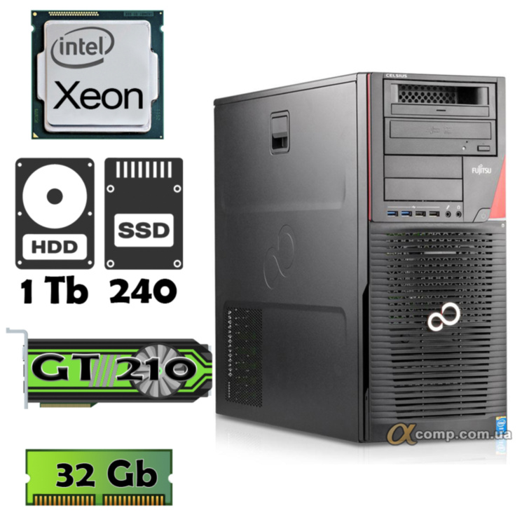 Компьютер Fujitsu M740 (Xeon E5-1620 v3/32Gb/SSD 240Gb/1Tb/GT210 1Gb) БУ