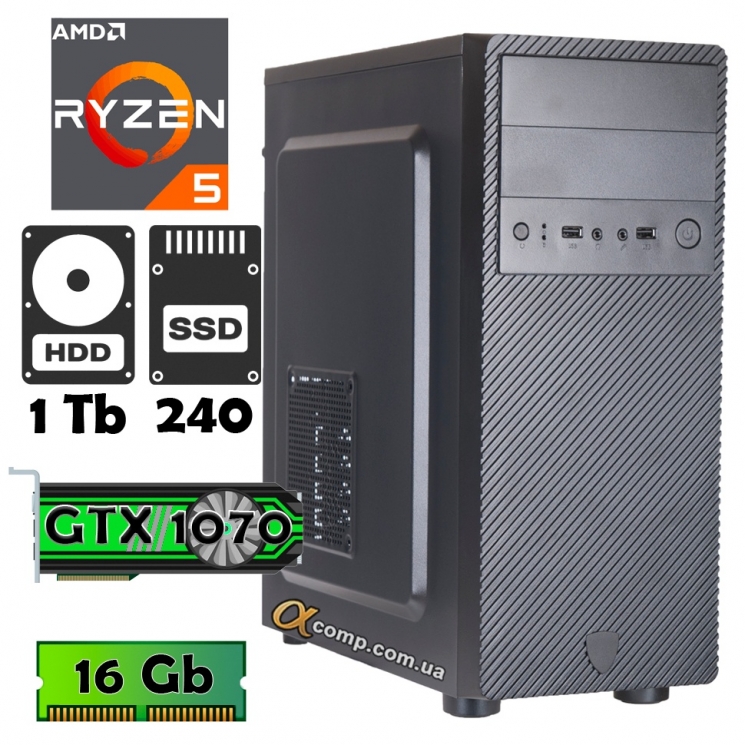 AlphaPC (Ryzen 5 2600 • GTX1070 • 16gb • 1Tb • ssd 240Gb) ARG2-T101