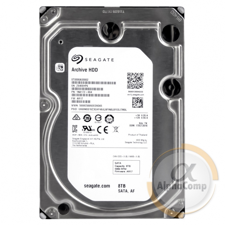 Жорсткий диск 3.5" 8Tb Seagate Archive ST8000AS0002 (128Mb • 5900) БВ