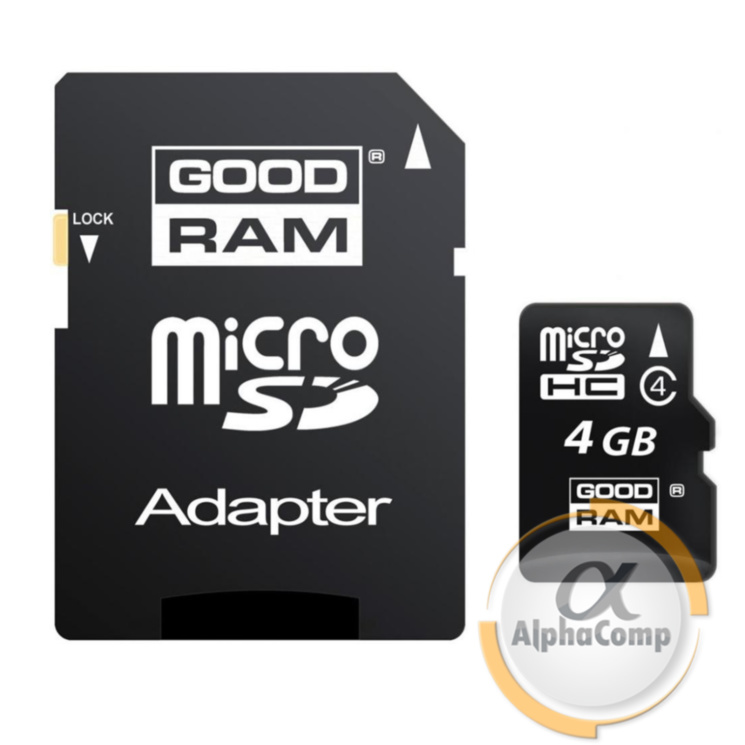 карта памяти microSD 4Gb GOODRAM class 4 (M40A-0040R11) + SD адаптер