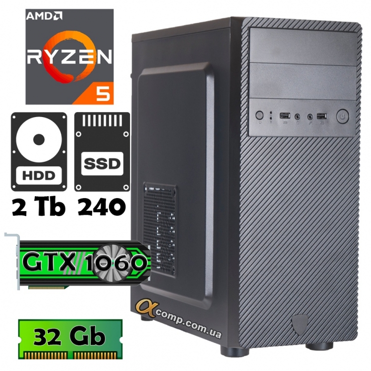 AlphaPC (Ryzen 5 1600 • GTX1060 • 32gb • ssd 240Gb • 2Tb) ARG1-T101