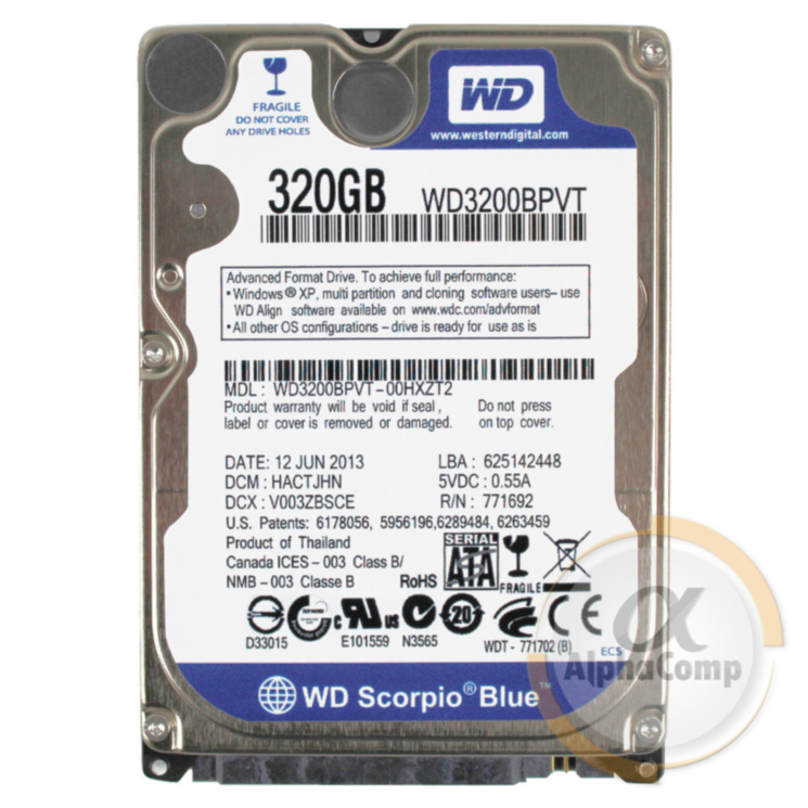 Жорсткий диск 2.5" 320Gb WD WD3200BPVT (8Mb • 5400 • SATAII) БВ