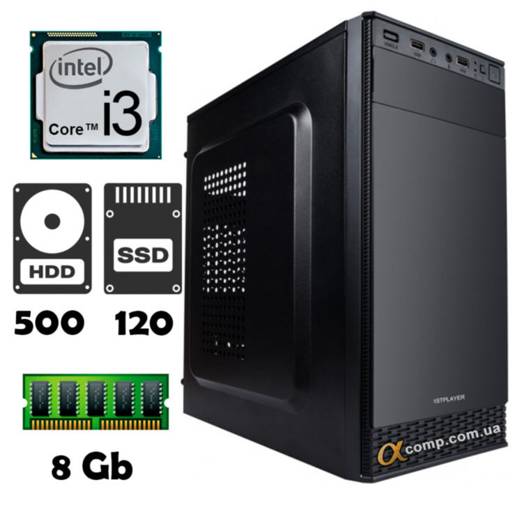 AlphaPC T3101 (i3-3210 • 8Gb • ssd 120Gb • 500Gb) R3-T101