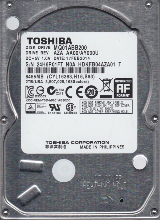 Жесткий диск 2.5" 2Tb Toshiba MQ01ABB200 (8Mb • 5400 • SATA2) БУ