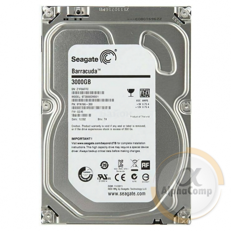 Жесткий диск 3.5" 3Tb Seagate ST3000DM001 (64Mb • 7200 • SATAII) БУ