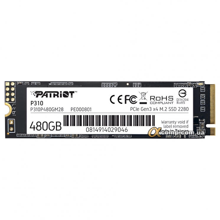 Накопитель SSD M.2 480Gb Patriot P310 M.2 2280 PCIe 3.0 ×4 NVMe TLC (P310P480GM28) 1500/1700