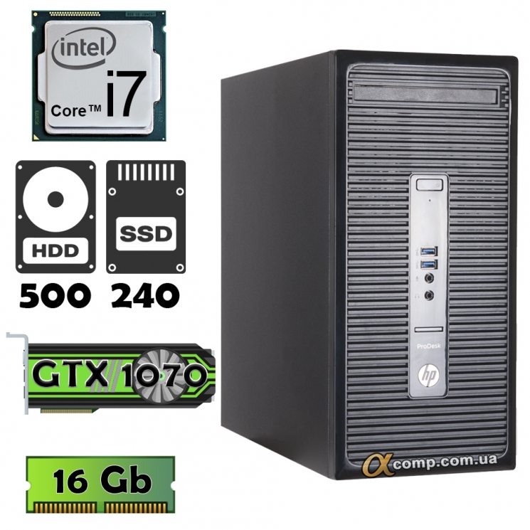 HP ProDesk 400 G3 (i7 6700 • GTX1070 • 16Gb • 500Gb • ssd 240Gb) MT