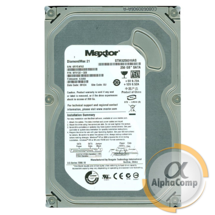 Жесткий диск 3.5" 250Gb Maxtor STM3250310AS (8Mb/7200/SATA) БУ