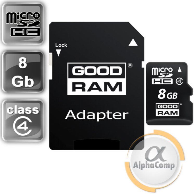 карта памяти microSD 8GB GOODRAM (Class 4) + адаптер SD