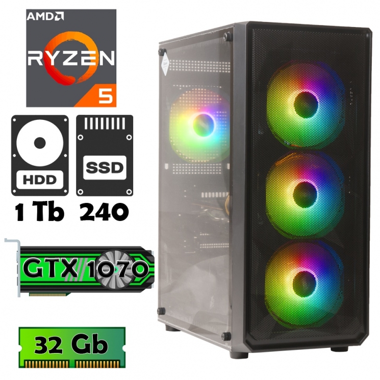 AlphaPC (Ryzen 5 2600 • GTX1070 • 32gb • 1Tb • ssd 240Gb) ARG2-T201