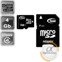 карта памяти microSD 4Gb Team (TUSDH4GCL403) Class 4 + адаптер SD
