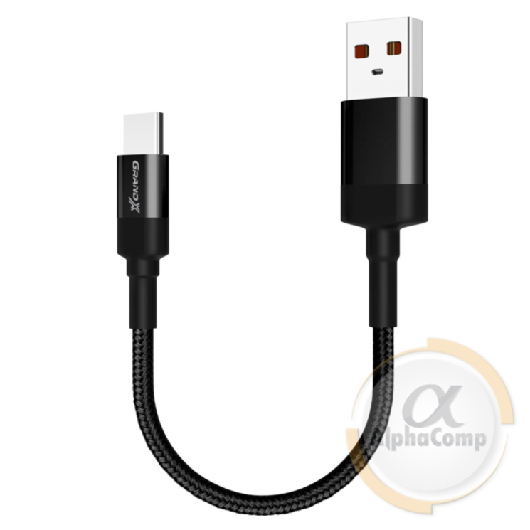 Кабель USB 2.0 (AM/Type-C) 20см Grand-X оплетка, черный