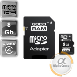 карта памяти microSD 8GB GOODRAM (Class 4) + адаптер SD (SDU8GHCAGRR10)