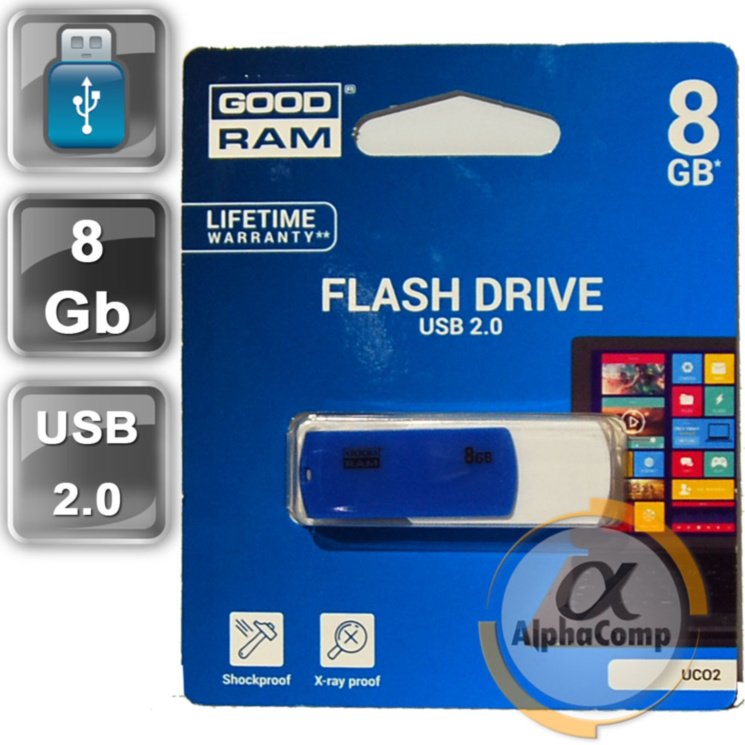 USB Flash 8GB Goodram UCO2 Colour Mix (UCO2-0080MXR11) Blue/White