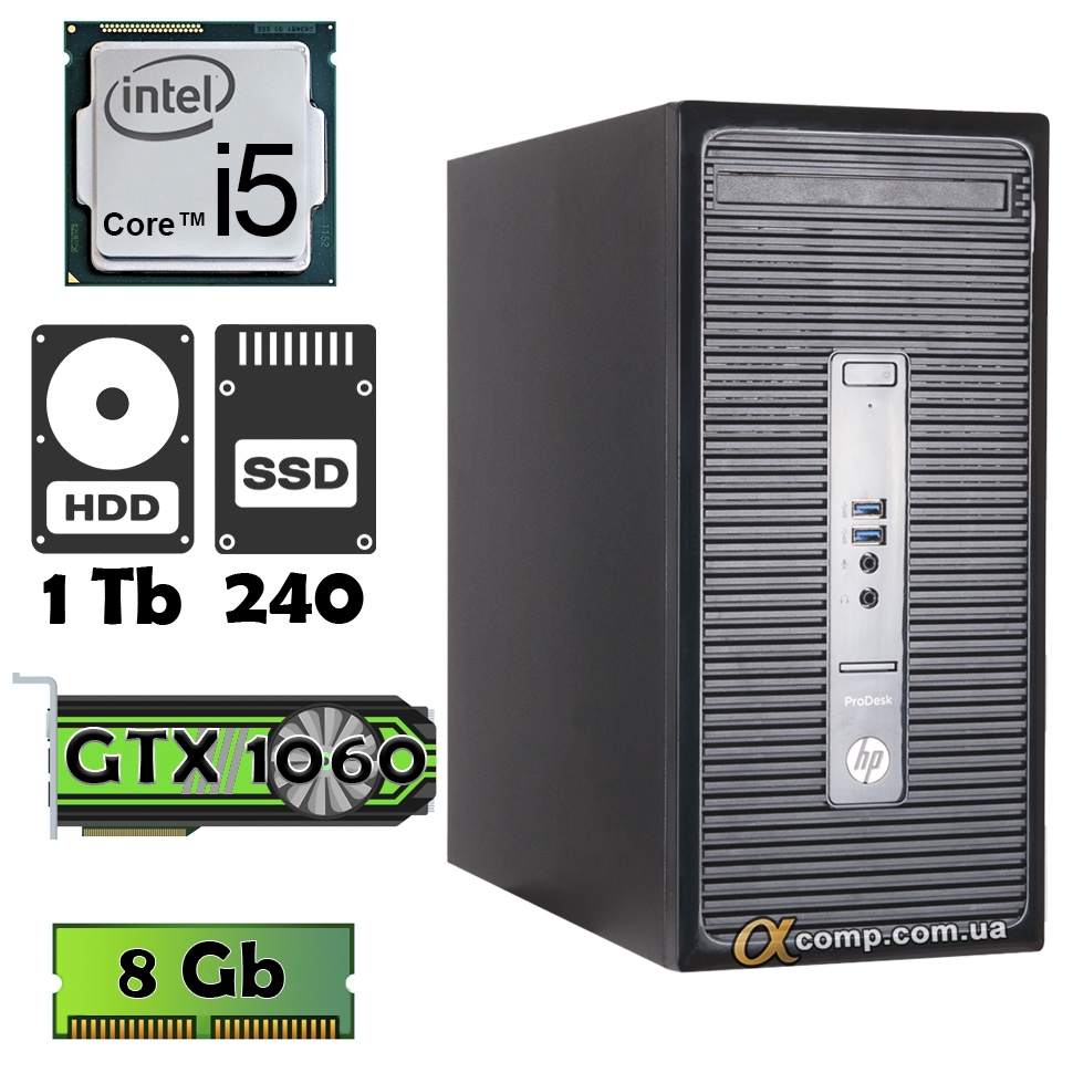 HP ProDesk 400 G3 i5 6400 GTX1060 3Gb 8Gb 1Tb ssd 240Gb MT