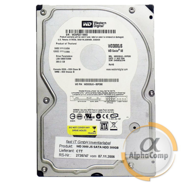 Жесткий диск 3.5" 300Gb WD WD3000JS (8Mb/7200/SATAII) REF