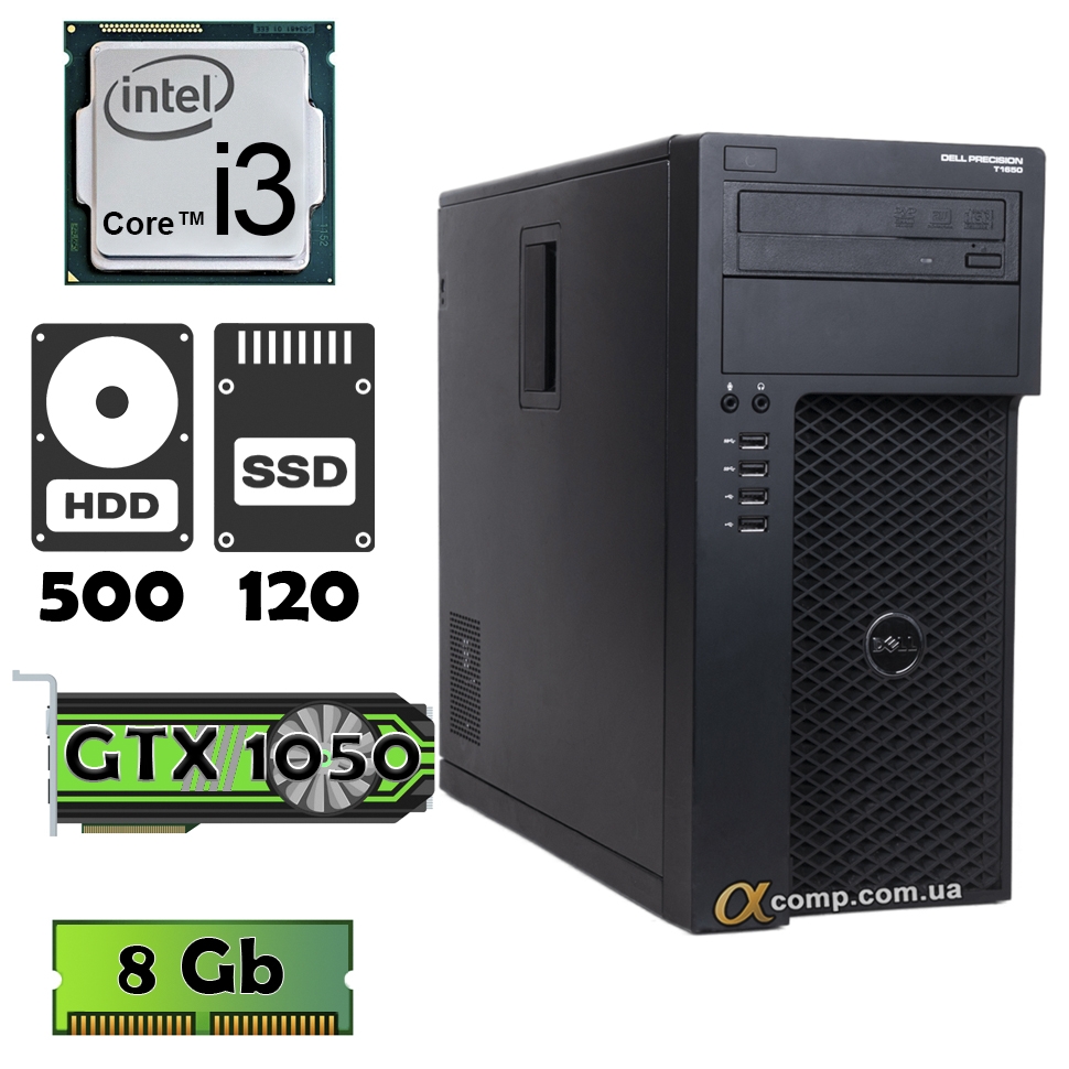 Dell Precision T1650 i3 3220 GTX1050 8Gb 500Gb ssd 120Gb