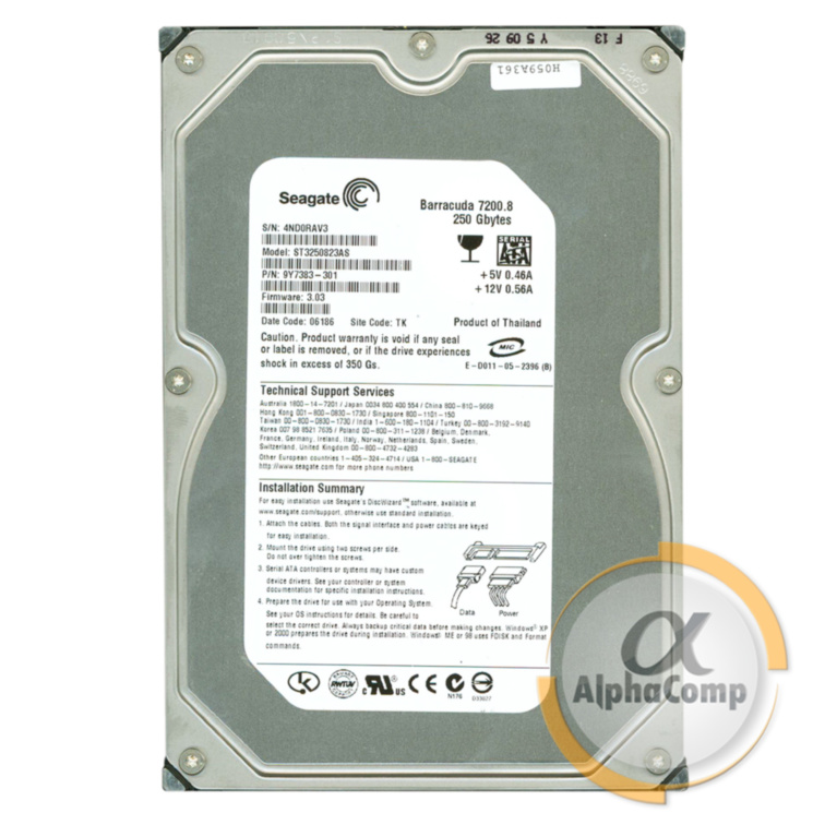 Жесткий диск 3.5" 250Gb Seagate ST3250823AS (8Mb/7200/SATAII) БУ