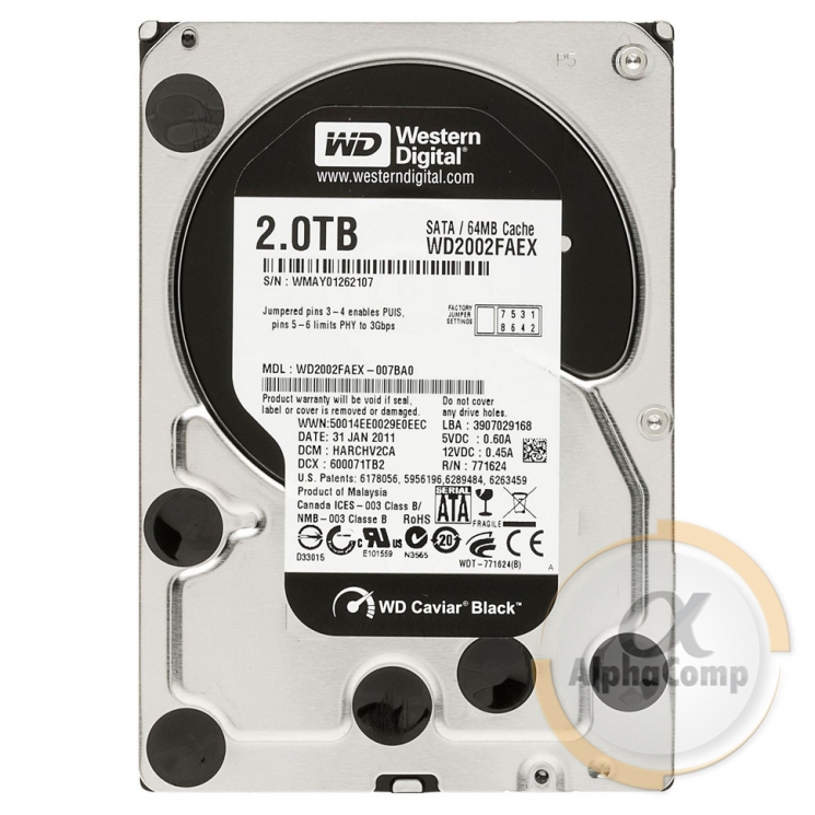 Жесткий диск 3.5" 2Tb WD WD2002FAEX (64Mb • 7200 • SATA3) black БУ
