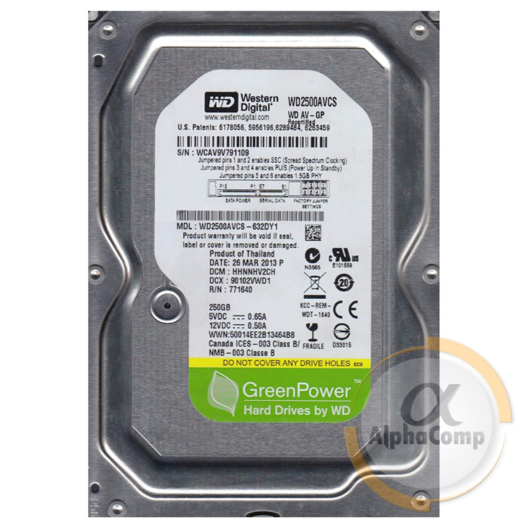 Жесткий диск 3.5" 250Gb WD WD2500AVCS (16Mb/5400/SATA) БУ