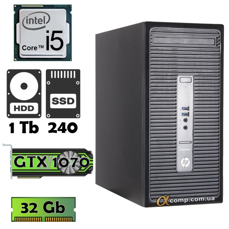 HP ProDesk 400 G3 (i5 6400 • GTX1070 • 32Gb • 1Tb • ssd 240Gb) MT