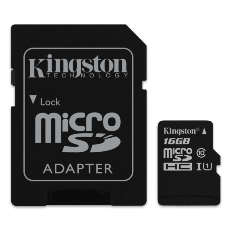 карта памяти microSD 16GB Kingston Class 10 UHS-I + SD adapter (SDC10G2/16GB)