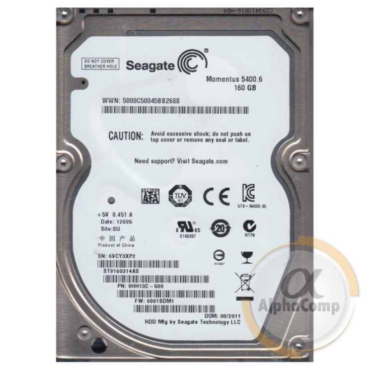 Жесткий диск 2.5" 160Gb Seagate ST9160314AS (8Mb/5400/SATAII) БУ