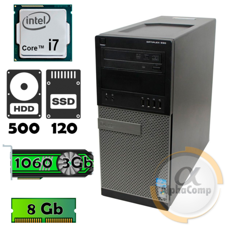 Компьютер Dell 990 (i7-2600/GTX1060 3Gb/8Gb/500Gb/ssd 120Gb) БУ